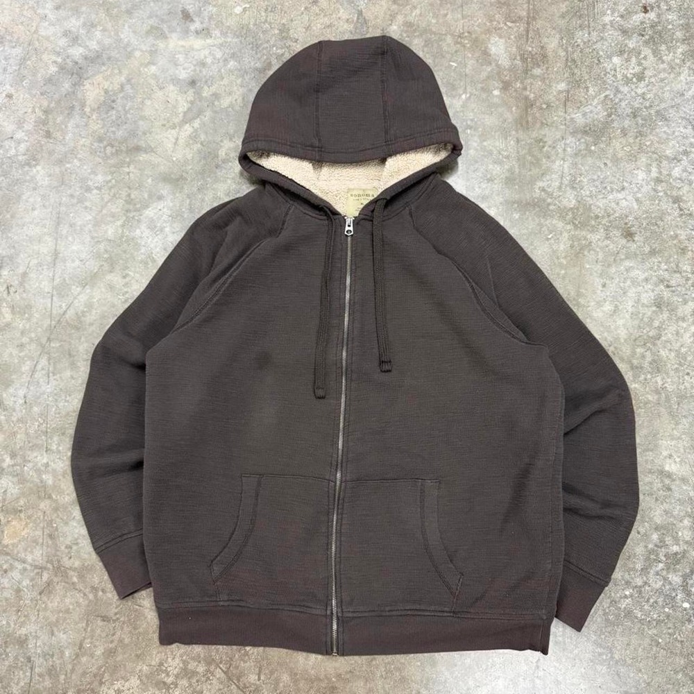 Sonoma Brown Sherpa Lined Full Zip Hoodie Mens XL Waffle Knit Heavyweight Y2K